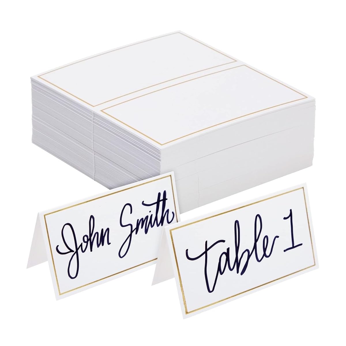 HASTHIP 100Pcs Place Cards for Table Setting Name Cards Wedding Place Cards, Bifolding Minimalist Place Cards with Gold Foil Border for Wedding, Banquets, Events, Reserved Seating, Tent, 3.5 x 2 Inch HASTHIP 100Pcs Place Cards for Table Setting Name Cards Wedding Place Cards, Bifolding Minimalist Place Cards with Gold Foil Border for Wedding, Banquets, Events, Reserved Seating, Tent, 3.5 x 2 Inch